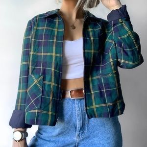 VINTAGE | Plaid Oversized 100% Wool Lined Zip Up Collared Blazer Jacket Coat Top